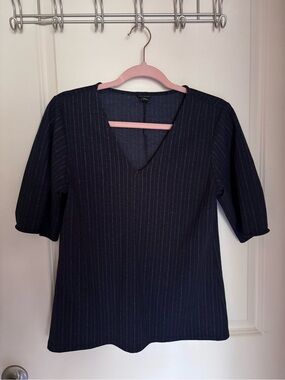Ann Taylor — Navy Pinstripe V-Neck Blouse